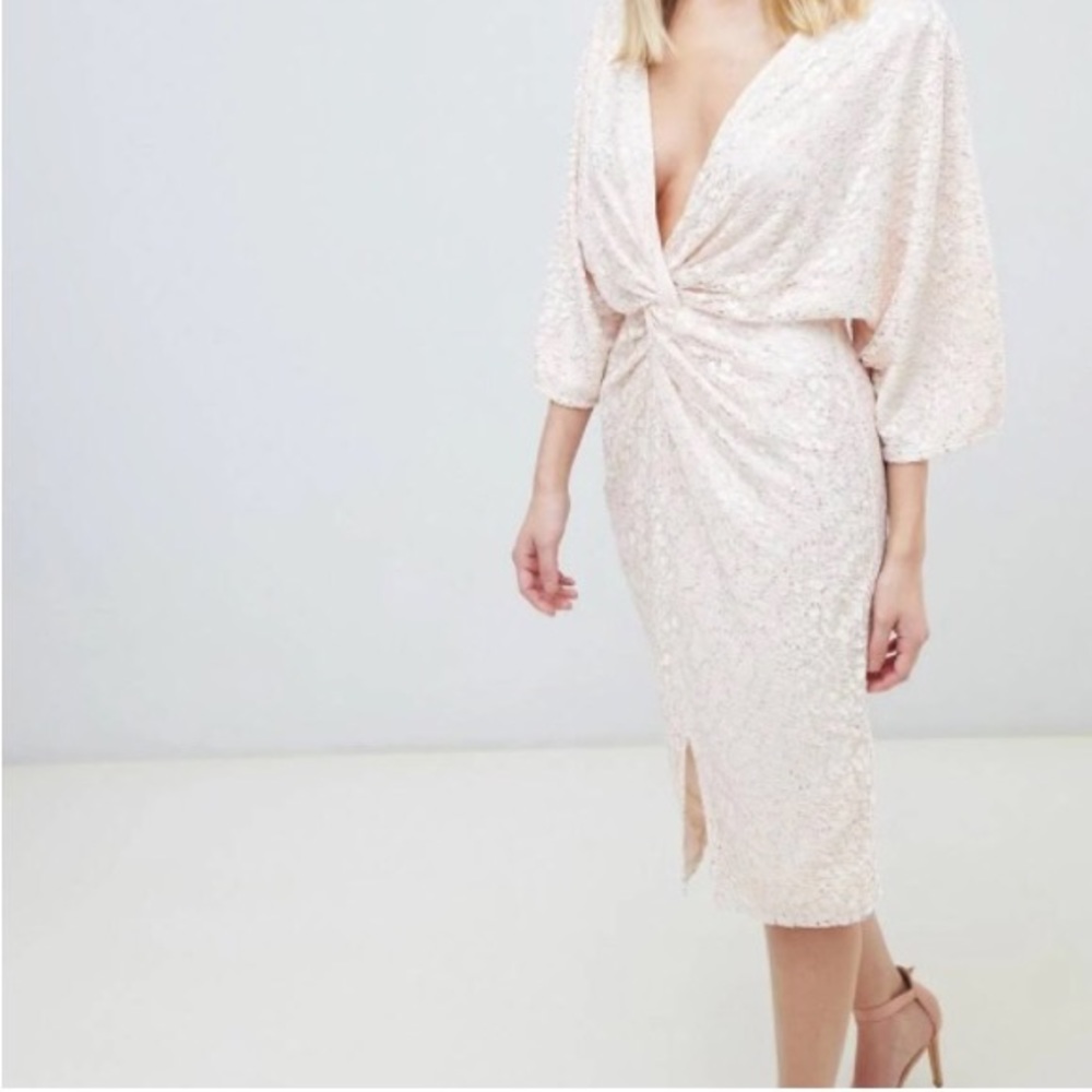 NWT Little Mistress Allover Sequin Knot Midi Dress